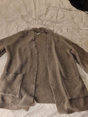 Maurices Heathered Taupe Ribbed Open Cardigan